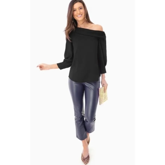 TUCKERNUCK Navy 'Ashford' Vegan Leather Side-Zip Ankle Flare High Leggings M - Picture 4 of 11